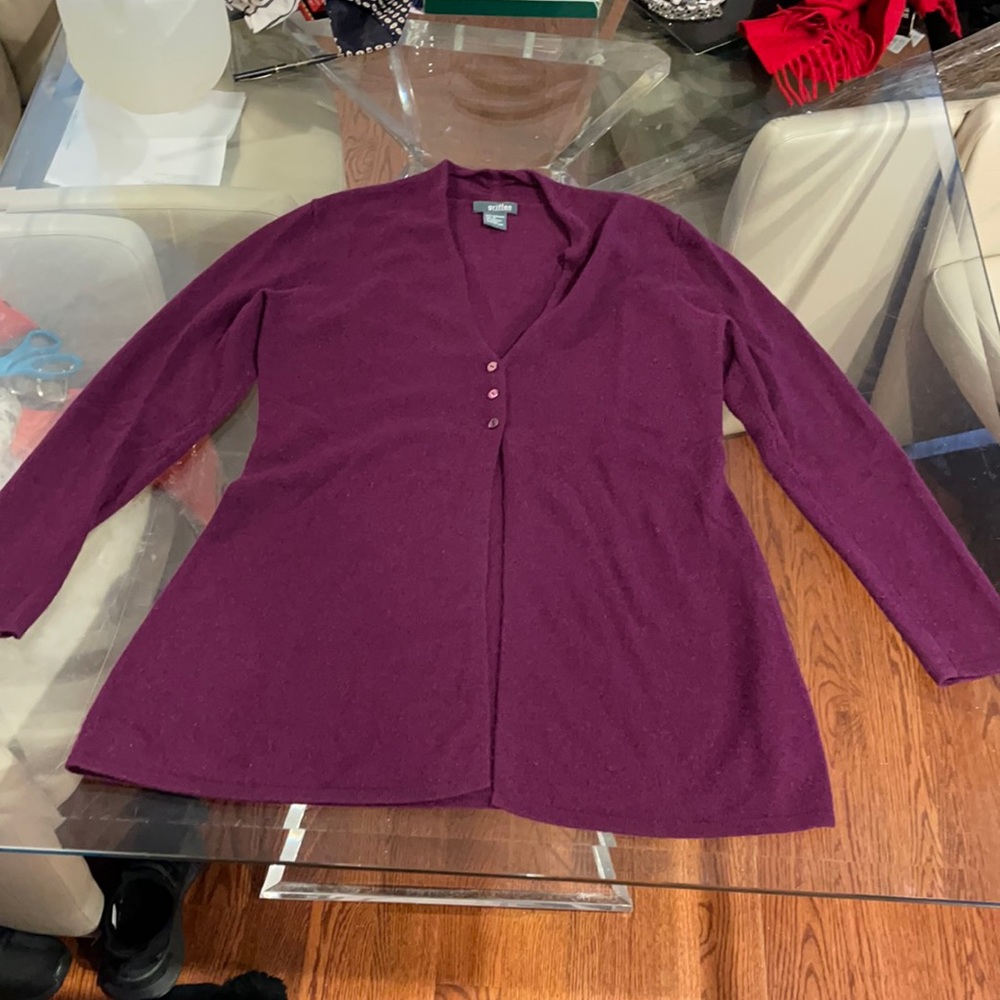 Griffen Cashmere plum 2 button cardigan sweater 100% cashmere